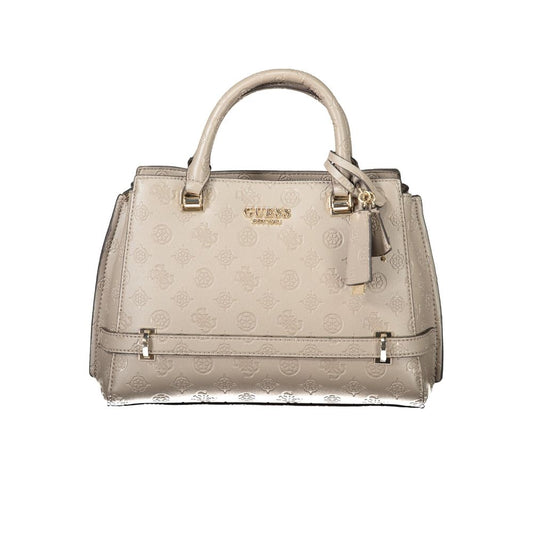 Guess Jeans Beige Polyethylene Women Handbag with adjustable strap and protective feet, chic design for elegance and versatility.