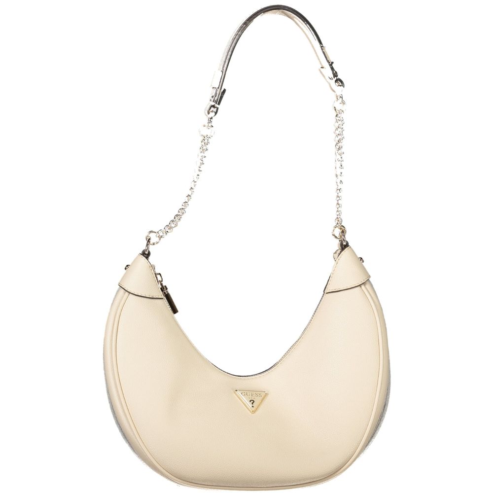 Guess Jeans Beige Polyethylene Women Handbag with chain shoulder handle and structured design, stylish and durable accessory.