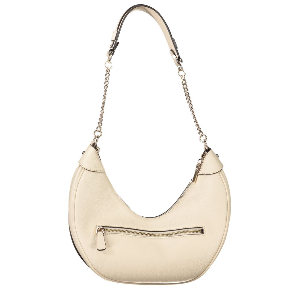 Guess Jeans Beige Polyethylene Women Handbag with chain shoulder handle and chic design.