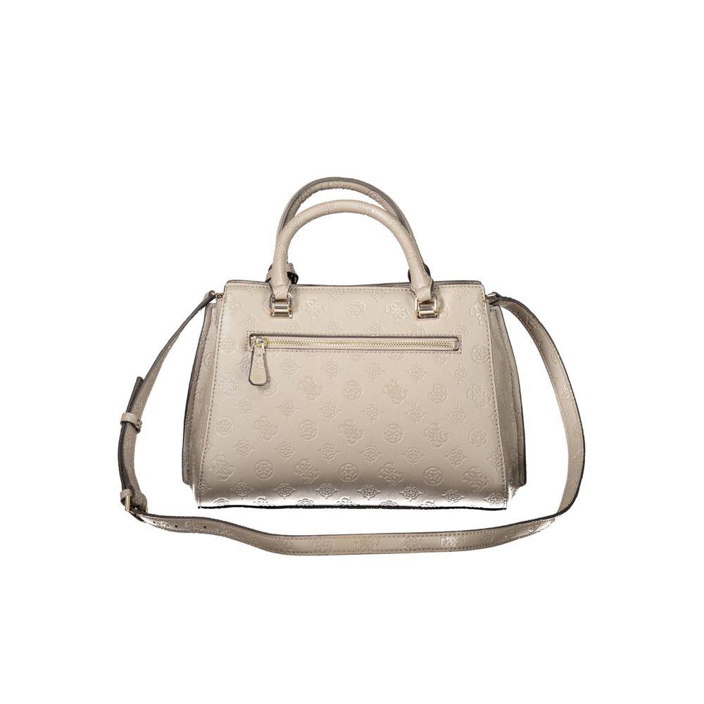 Guess Jeans Beige Polyethylene Women Handbag with adjustable strap and two handles, showcasing elegant design and durability.