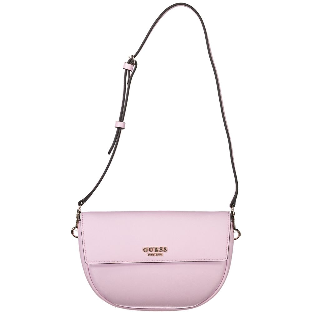 Guess Jeans Pink Polyethylene Women Handbag with adjustable strap and secure closure, featuring chic design and practical exterior pocket.