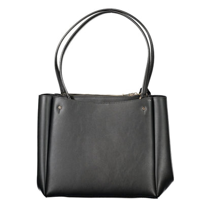 Guess Jeans Black Polyethylene Women Handbag with twin shoulder handles and zip compartments, front view.