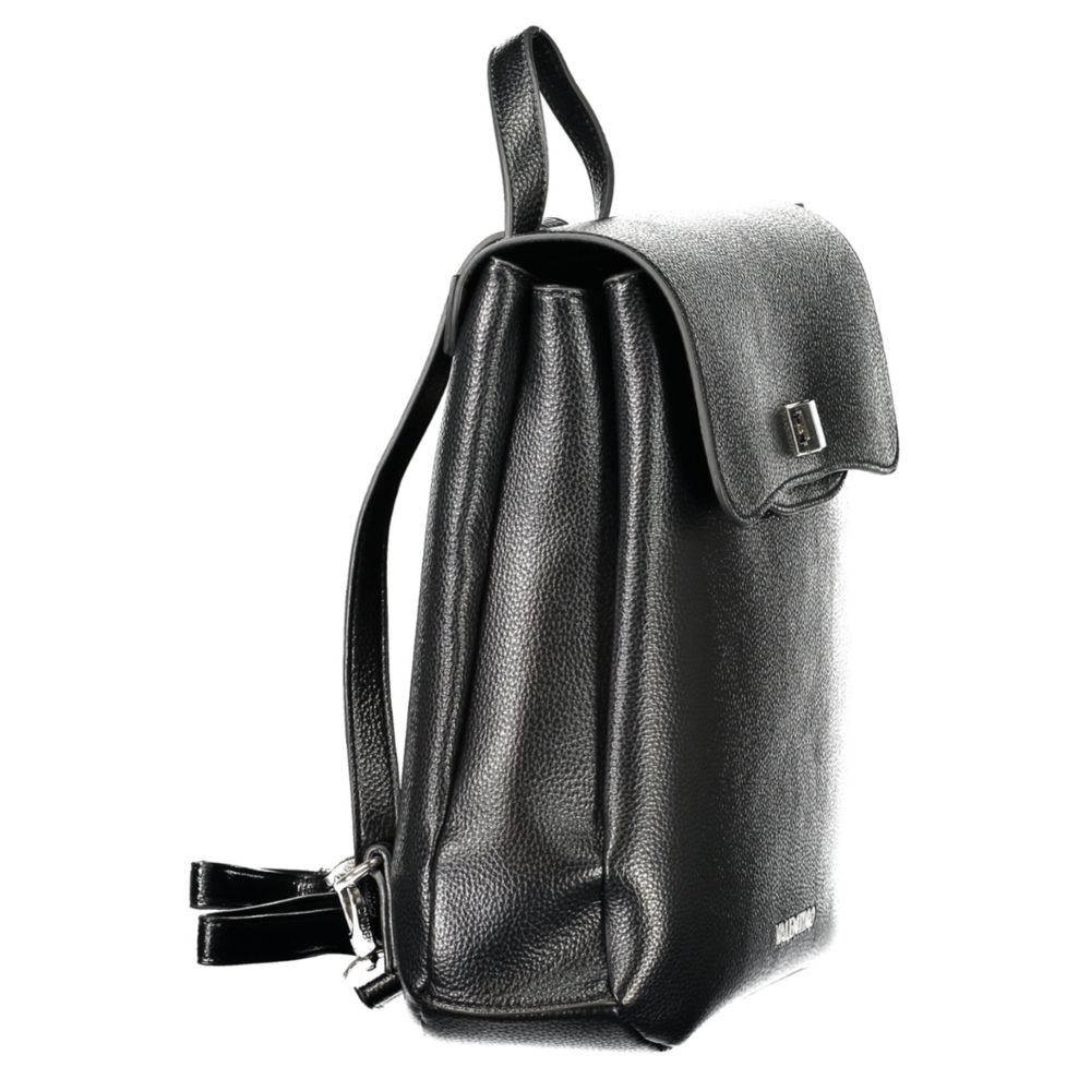 Mario Valentino Black Polyethylene Women Backpack with sleek design and removable shoulder straps.