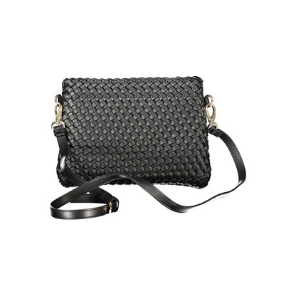 Mario Valentino Black Polyethylene Women Handbag with woven texture and adjustable strap.