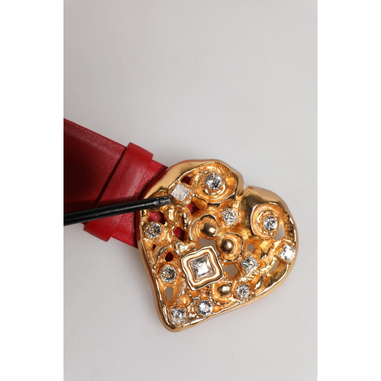 Dolce & Gabbana Red Calf Leather Embellished Metal Buckle Belt