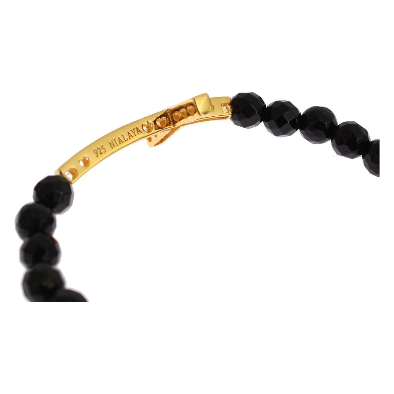 Nialaya Agate Stone Gold CZ Cross 925 Silver Bracelet Bracelet