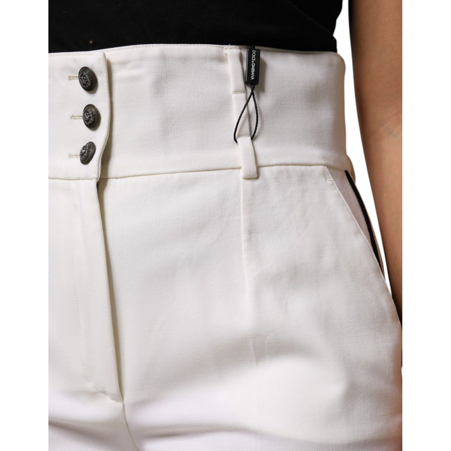 Dolce & Gabbana White Wool High Waist Tapered Pants