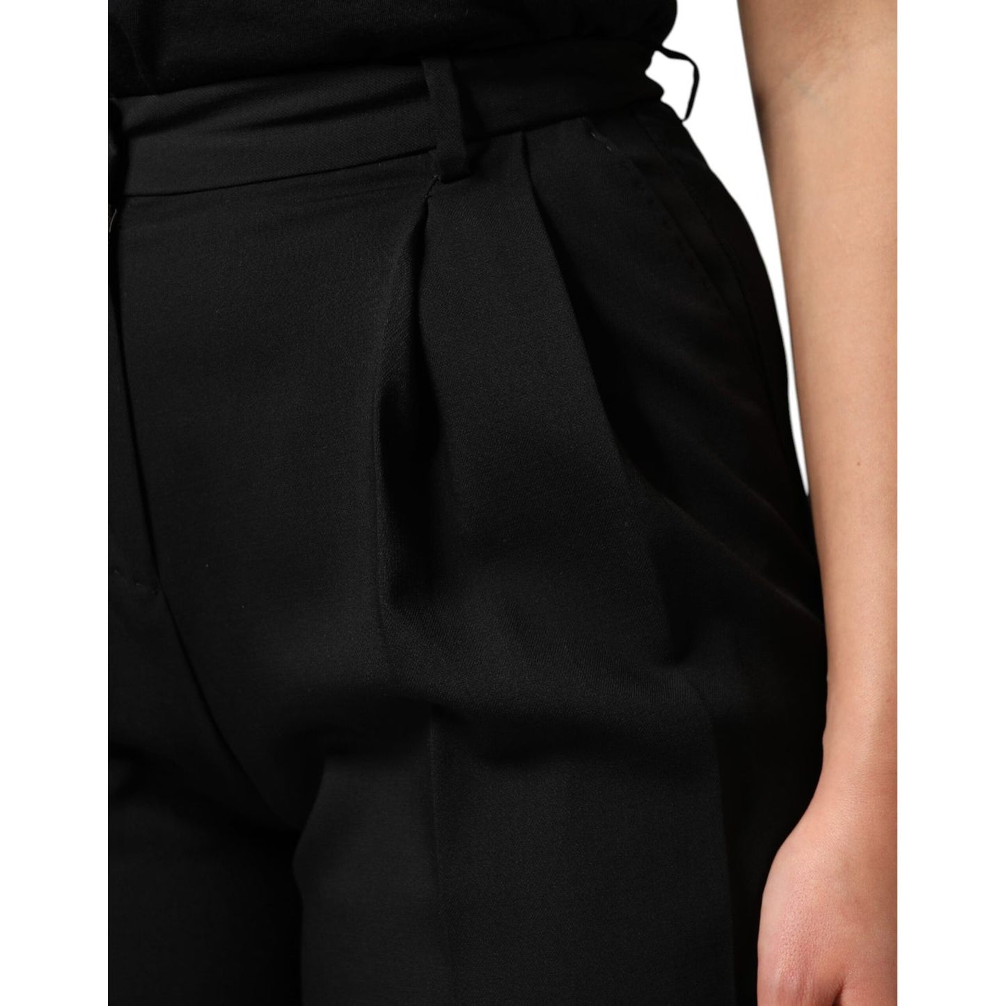 Dolce & Gabbana Black Wool High Waist Wide Leg Pants