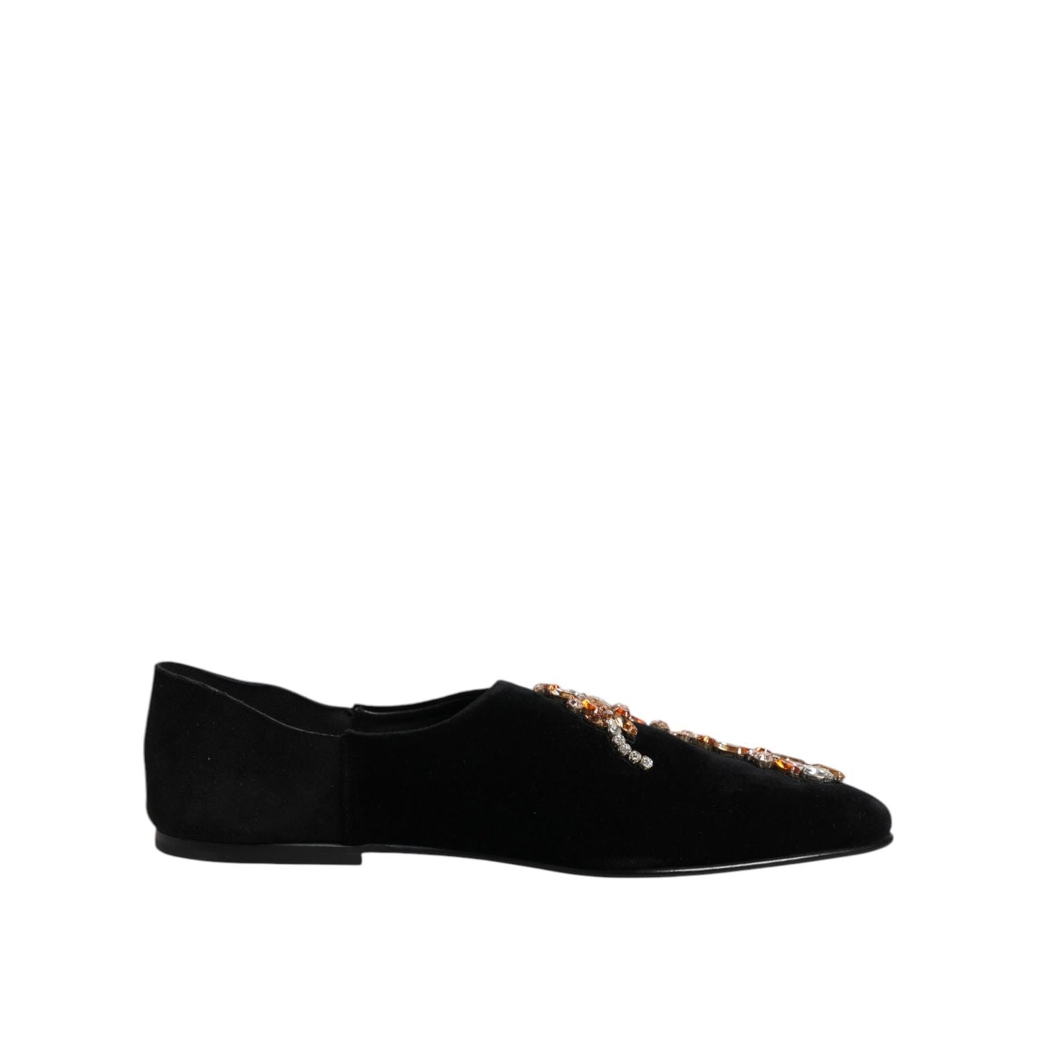 Dolce & Gabbana Black Velvet Embellished Loafer Slip On Shoes