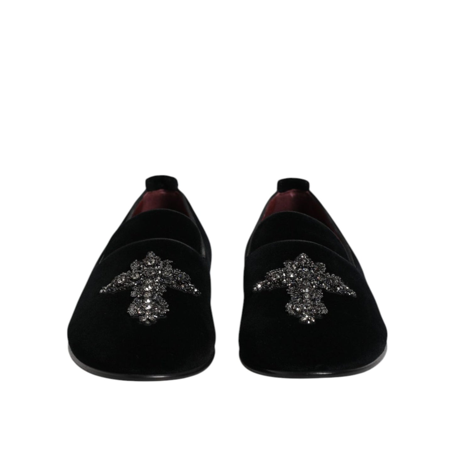 Dolce & Gabbana Black Velvet Embellished Loafer Slip On Shoes