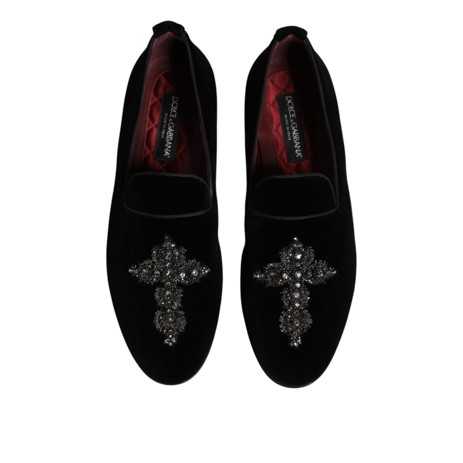 Dolce & Gabbana Black Velvet Embellished Loafer Slip On Shoes