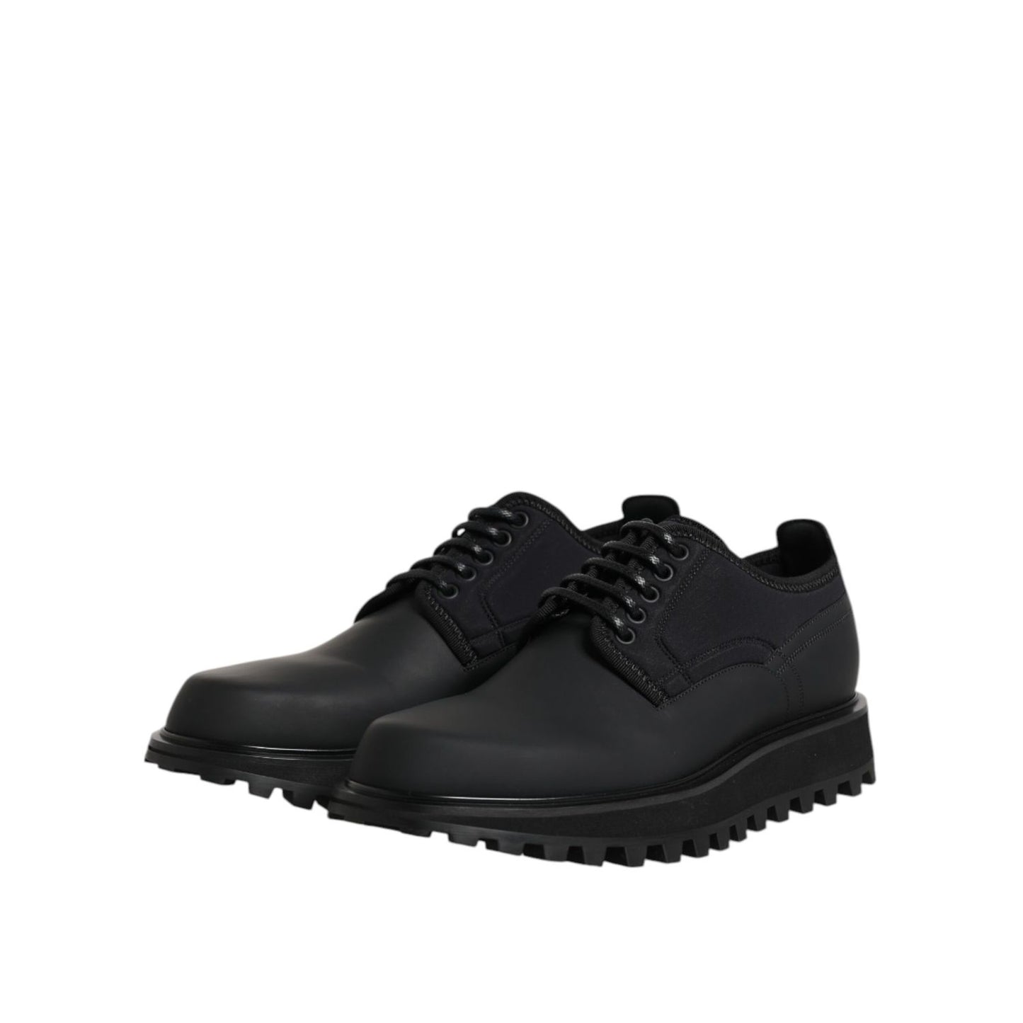 Dolce & Gabbana Black Leather Lace Up Trekking Dress Shoes