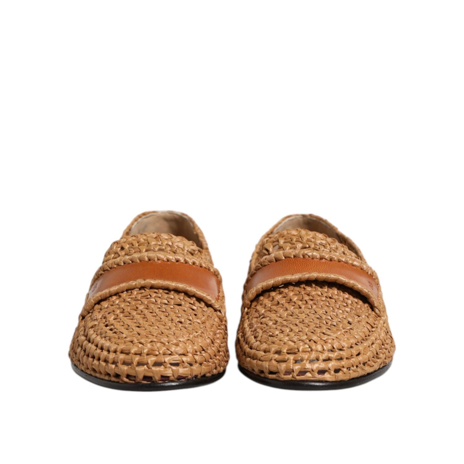 Dolce & Gabbana Brown Woven Raffia Slip On Loafers Shoes