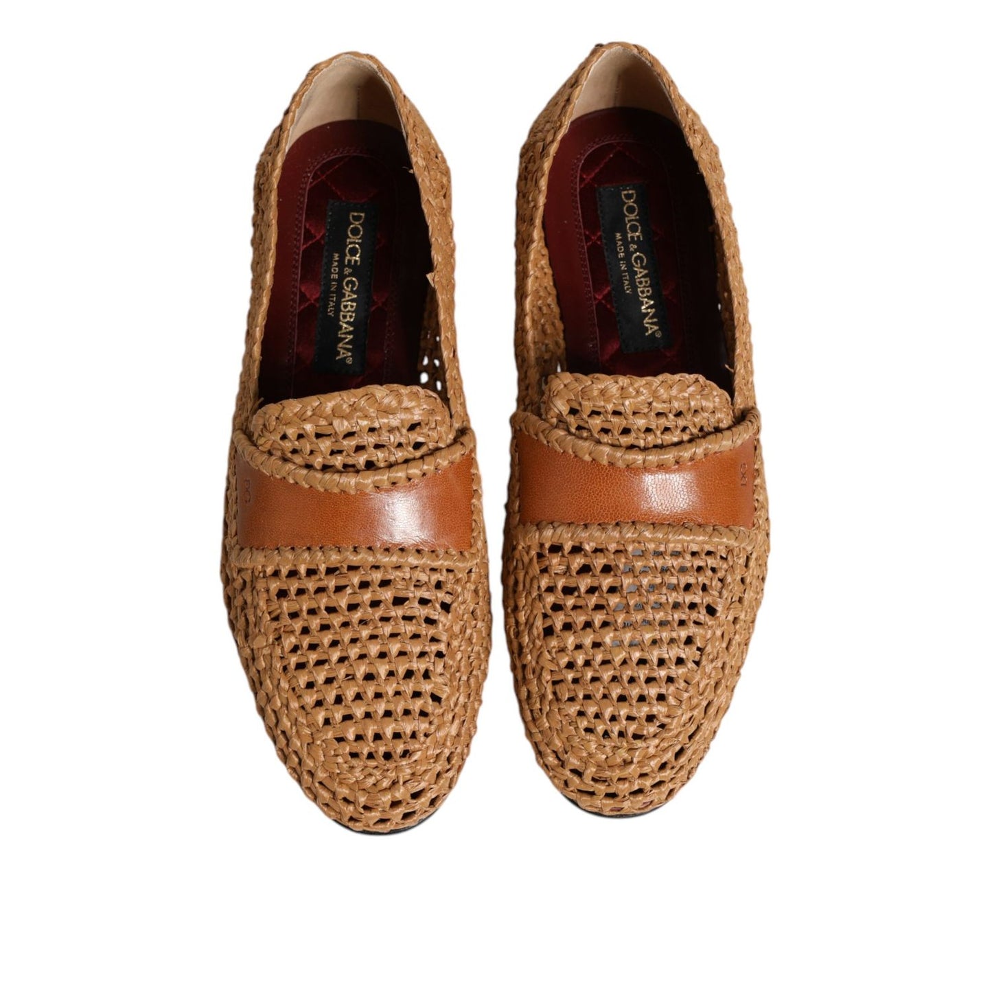 Dolce & Gabbana Brown Woven Raffia Slip On Loafers Shoes