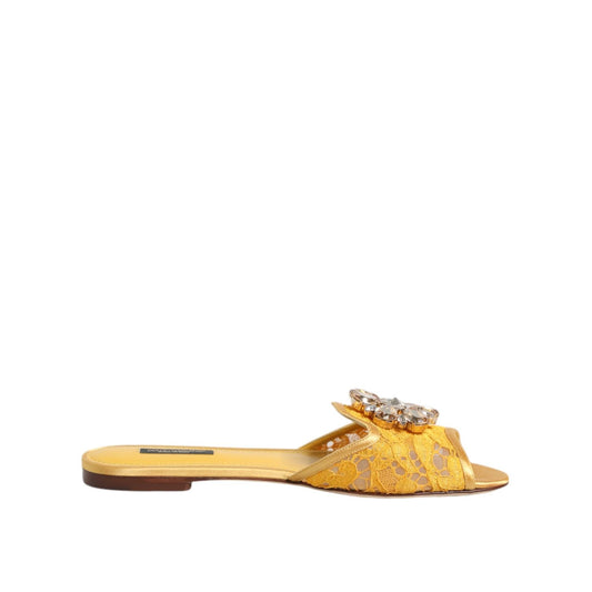 Dolce & Gabbana Yellow Taormina Slides Crystals Flats Shoes