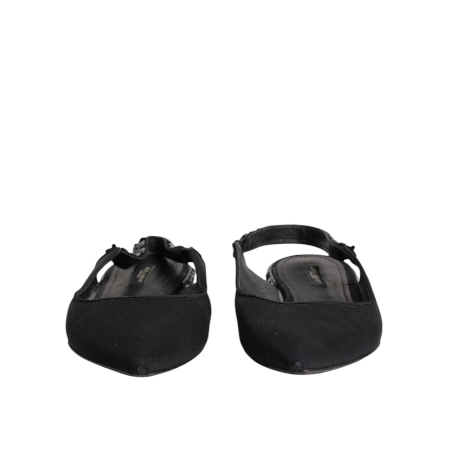 Dolce & Gabbana Black Crystal Charmeuse Slingback Shoes