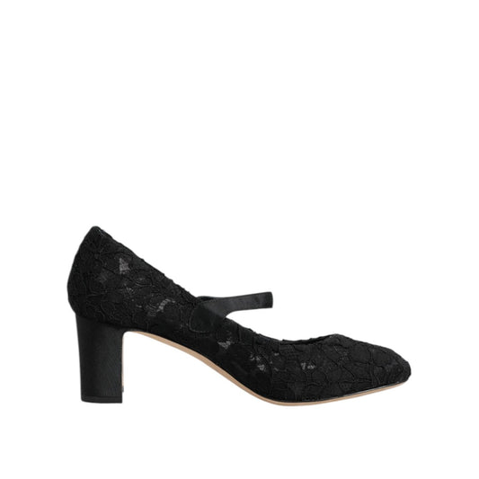 Dolce & Gabbana Black Mary Jane Taormina Lace Pumps Shoes