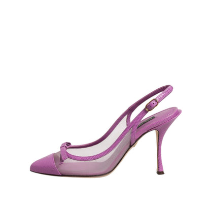 Dolce & Gabbana Purple Leather Mesh High Heels Slingback Shoes