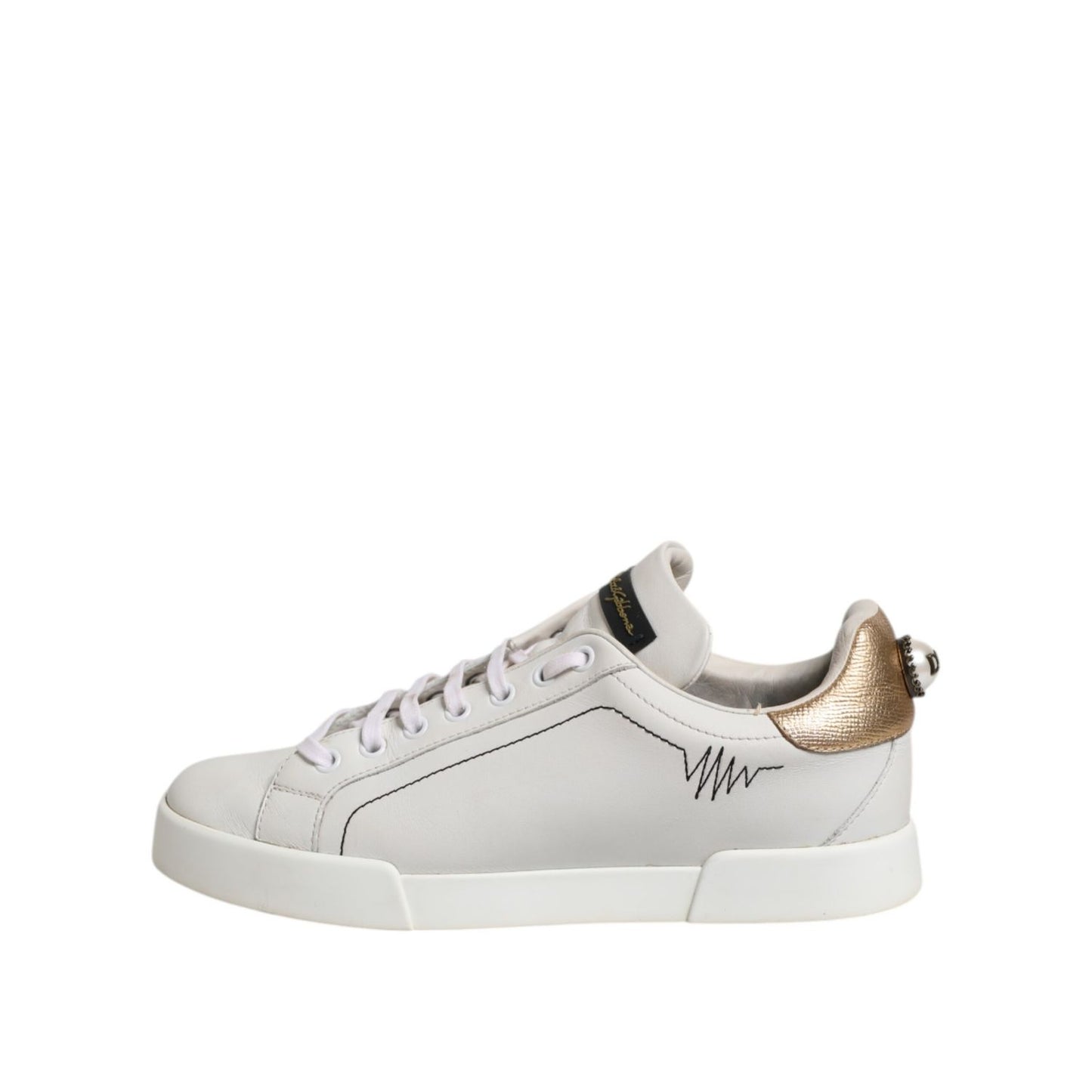 Dolce & Gabbana White Gold Leather Low Top Sneakers Shoes