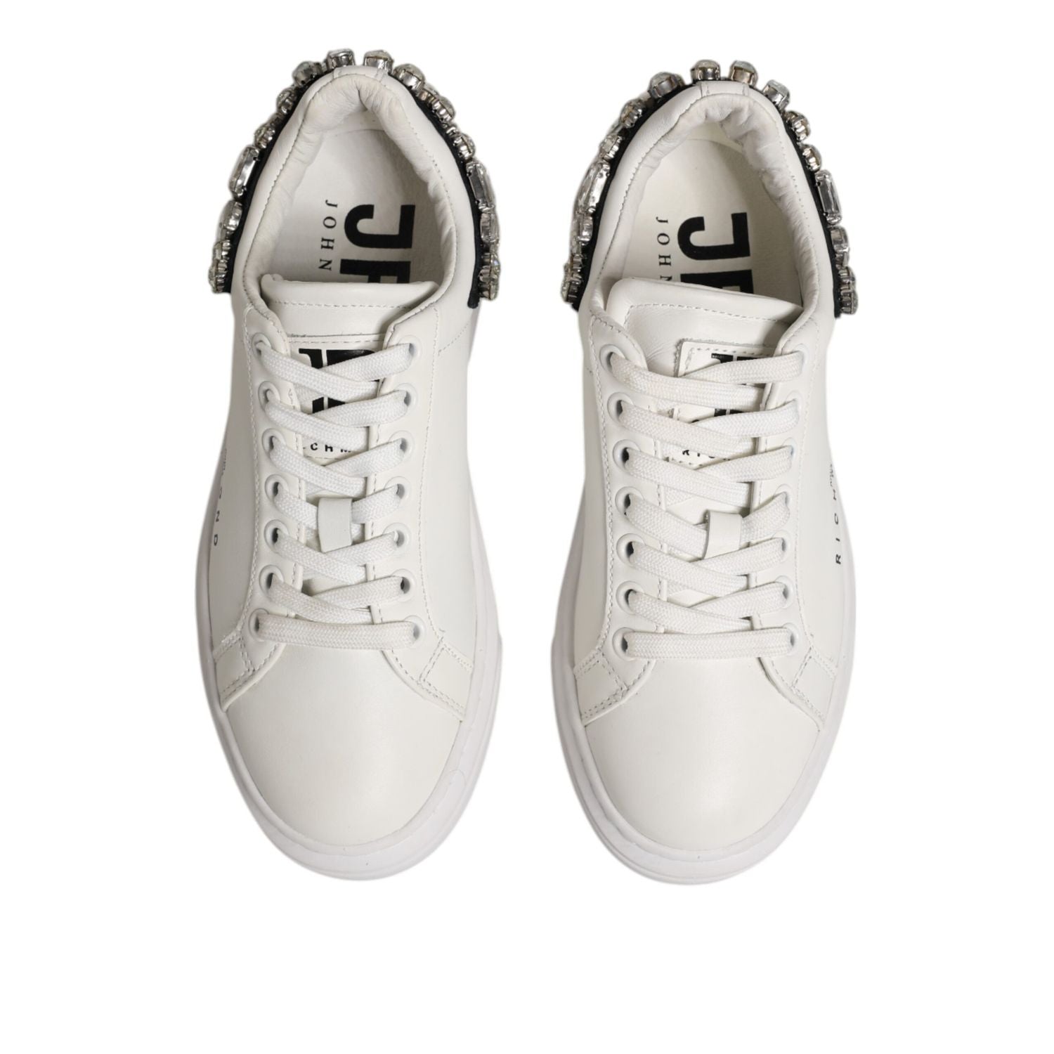 John Richmond White Rhinestone Embellished Sneakers Shoes