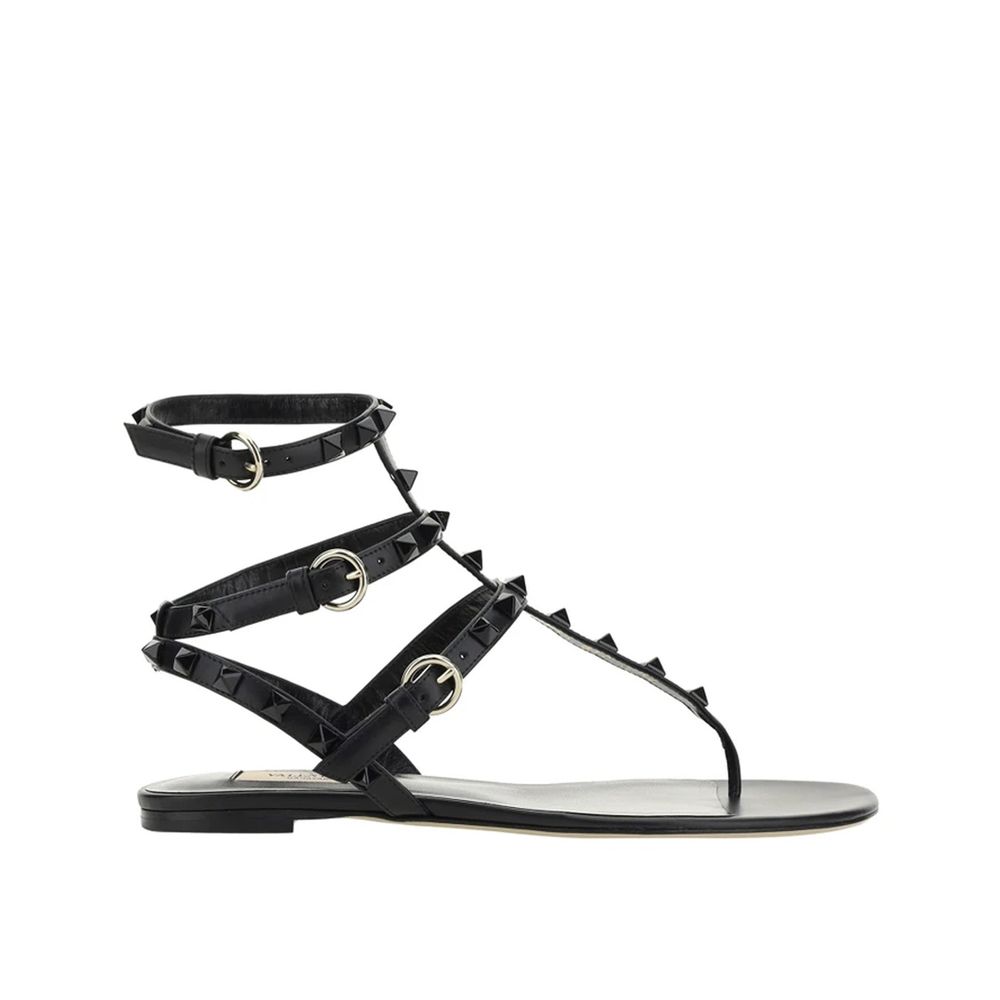 Valentino Garavani Black Calfskin Flat Sandals