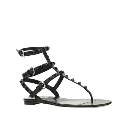 Valentino Garavani Black Calfskin Flat Sandals