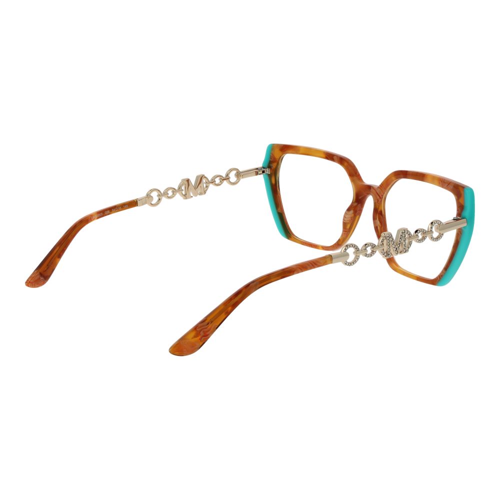 Marciano by Guess Brown Acetate Glasses (Frames) with full-rim trapezium design, demo lenses, plastic material, and decorative temples.