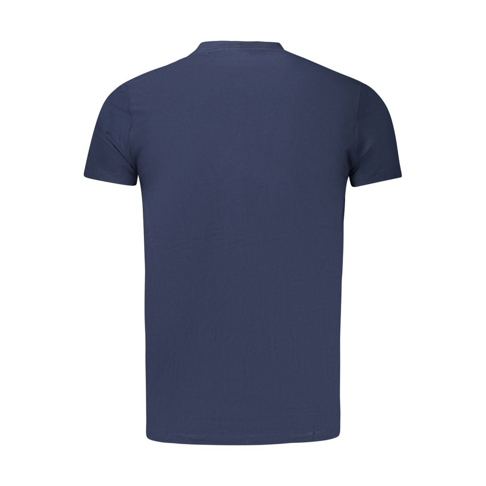 Back view of Pepe Jeans Blue Cotton Men T-Shirt showcasing slim fit and crew neck design