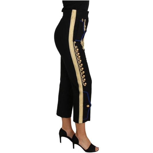 Dolce & Gabbana Elegant Black Military Embellished Pants Dolce & Gabbana Black