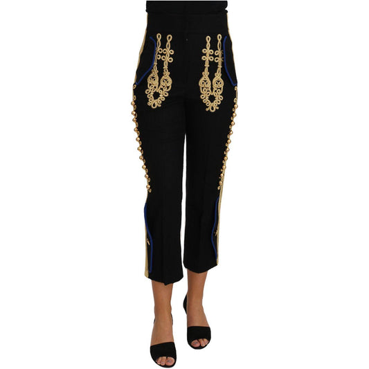 Dolce & Gabbana Elegant Black Military Embellished Pants Dolce & Gabbana Rosy Brown