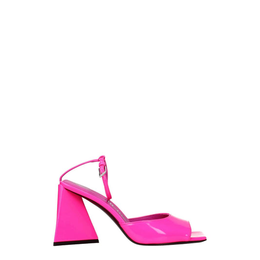 The Attico Pink Leather Stiletto Heel Sandals with buckle closure, open toe, and high 8.5 cm heel in fluo pink leather.