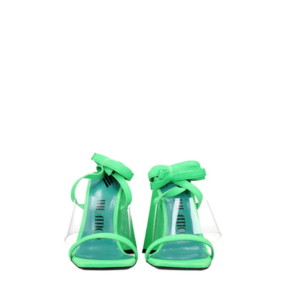 The Attico Transparent Leather Flat Sandals with green suede and self-tie closures, featuring high heel and round toe design.