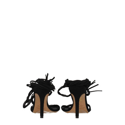 Back view of Isabel Marant Black Leather Stiletto Heel Sandals with self-tie closures and open toe design.