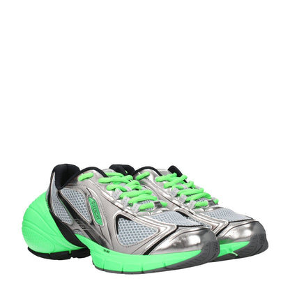 Givenchy Gray Fabric Athletic Sneakers with green accents, round toe, 6.5 cm mid heels, lace-up closure, and rubber sole.