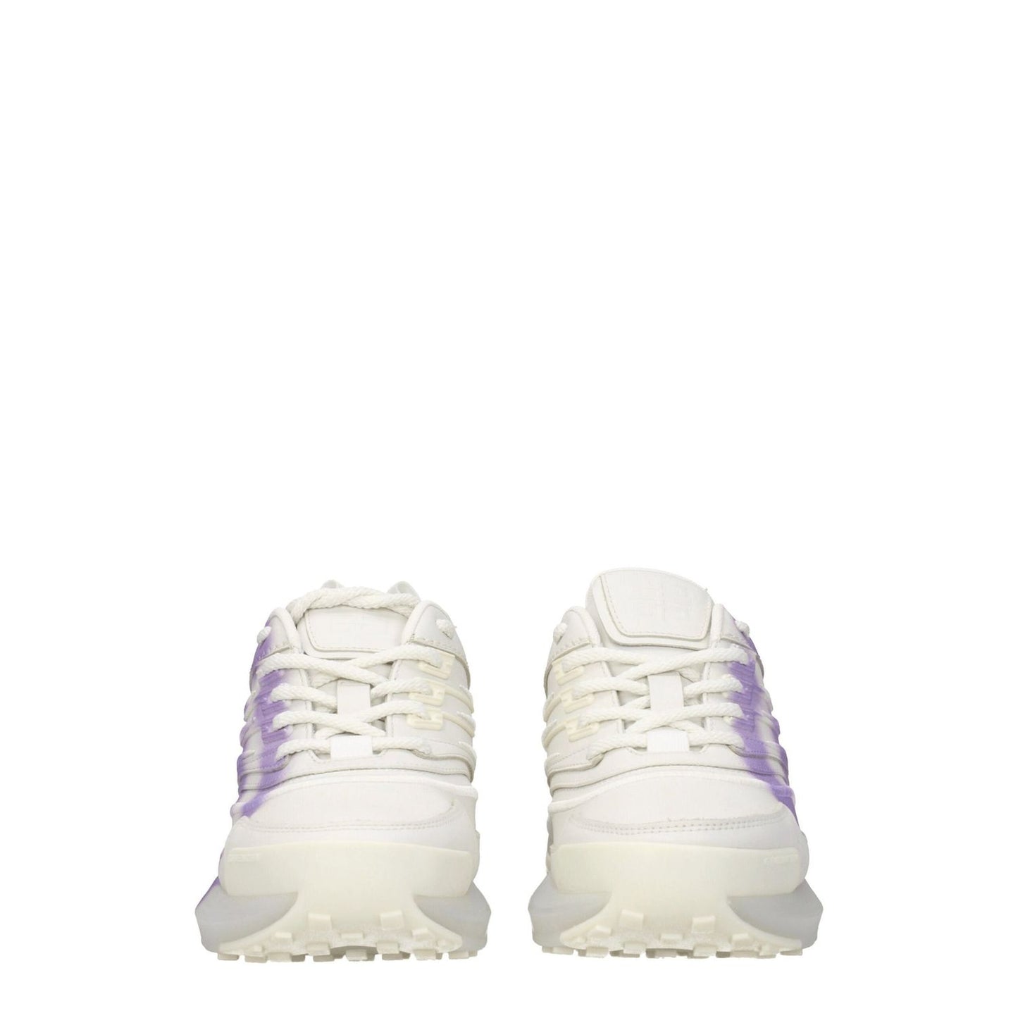 Givenchy Beige Leather Low Top Sneakers with lilac detail, rubber sole, mid heels, lace-up closure, and logos on front and back view.