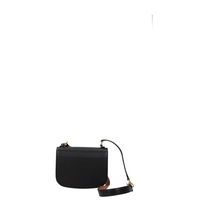 Jil Sander Black Leather Handbag with removable handle, gold accents, and button closure, small size for casual style.