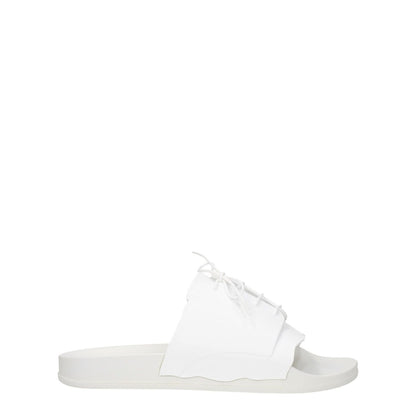 Maison Margiela White Cotton Slippers with rubber sole and open toe, featuring front detail, style street, low flat heel.