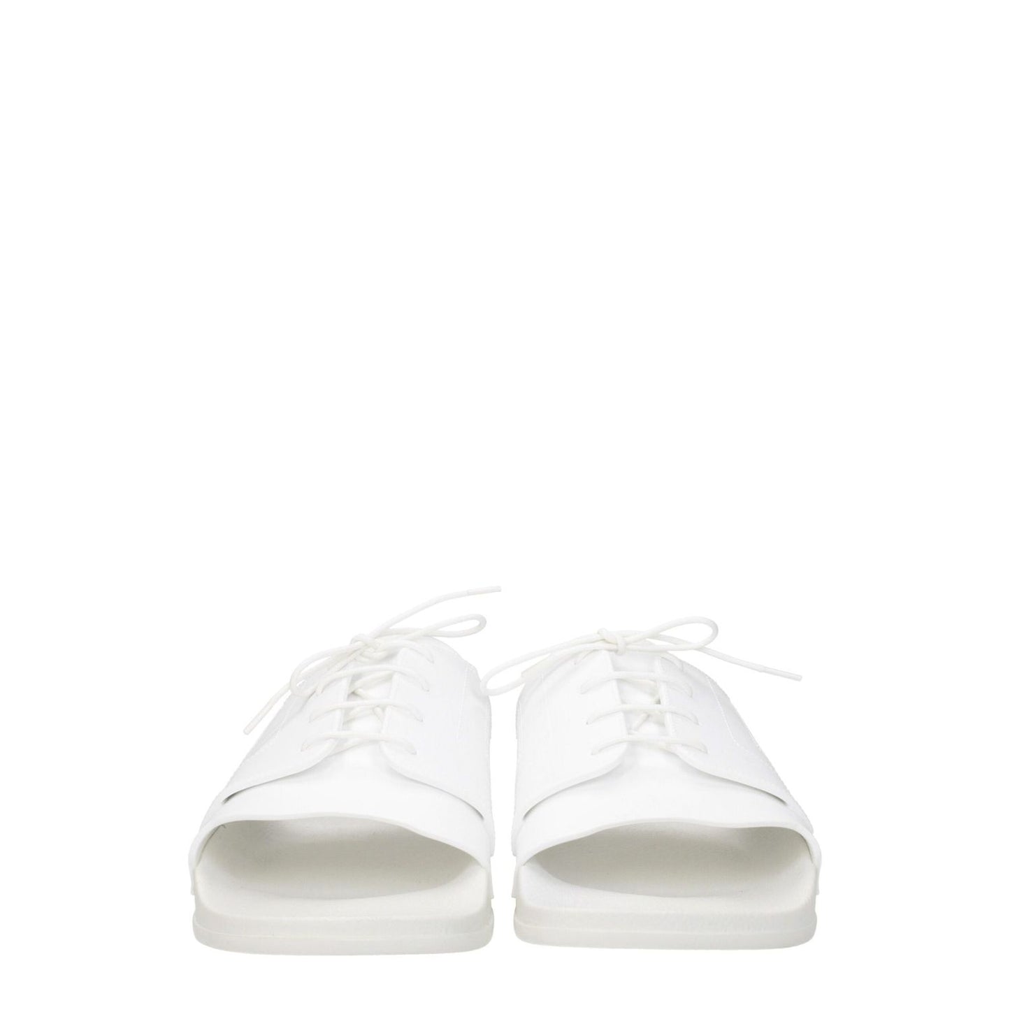Maison Margiela White Cotton Slippers with open toe and low flat heel, featuring front detail, made with rubber sole.