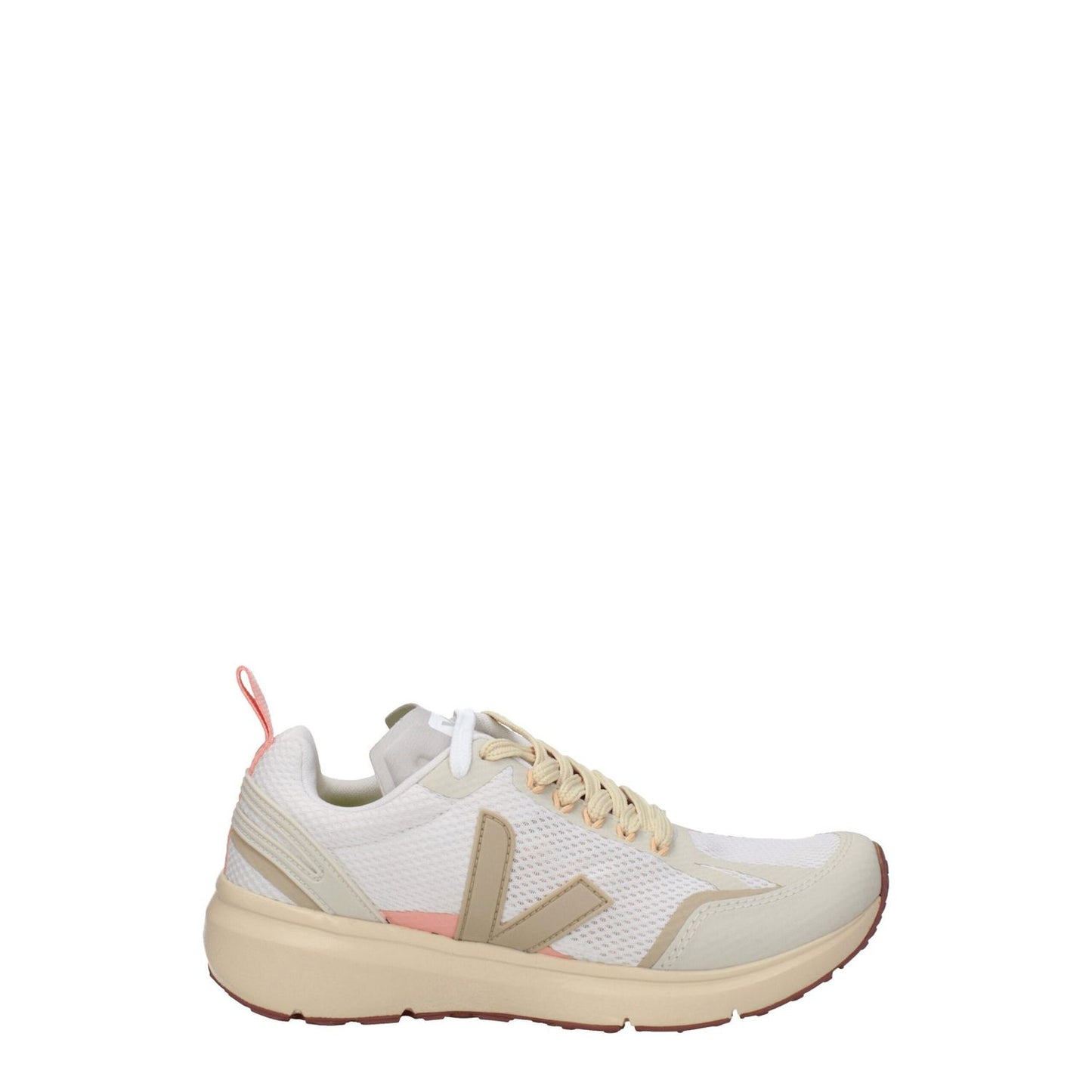 Veja Beige Fabric Athletic Sneakers with logo, lace-up closure, rubber sole, 4 cm heel, round toe, and almond accent.