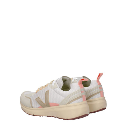Veja Beige Fabric Athletic Sneakers with round toe and mid heels featuring front and side logo, rubber sole, and lace-up closure.