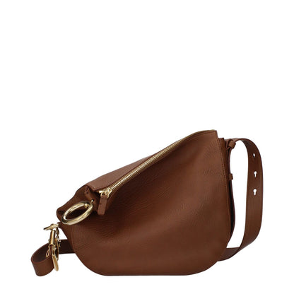 Burberry Brown Leather Crossbody Bag with adjustable and removable shoulder strap, gold hardware, medium size, and zip closure.
