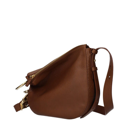 Burberry Brown Leather Crossbody Bag with adjustable, removable shoulder strap and zip closure, side view.