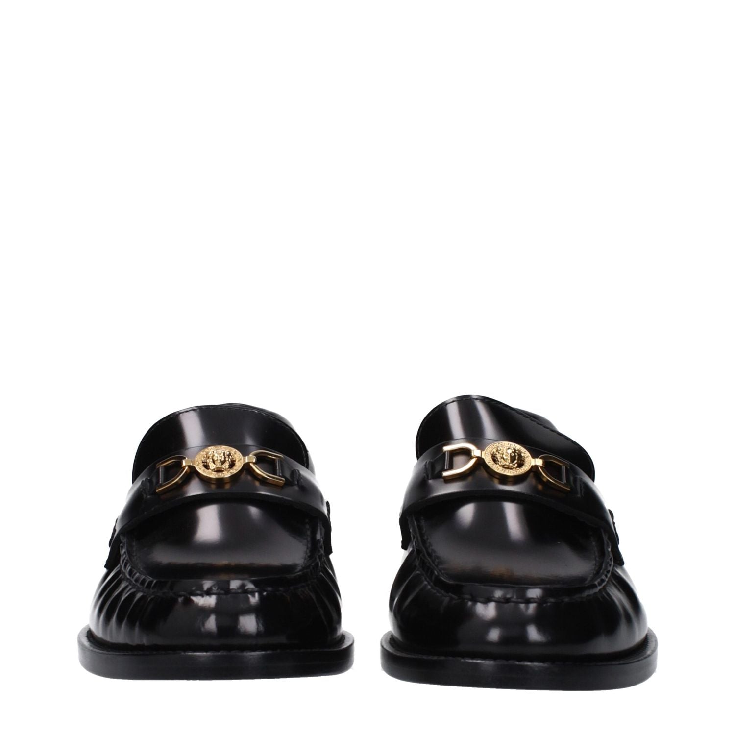 Versace Black Leather Slip-On Loafers
