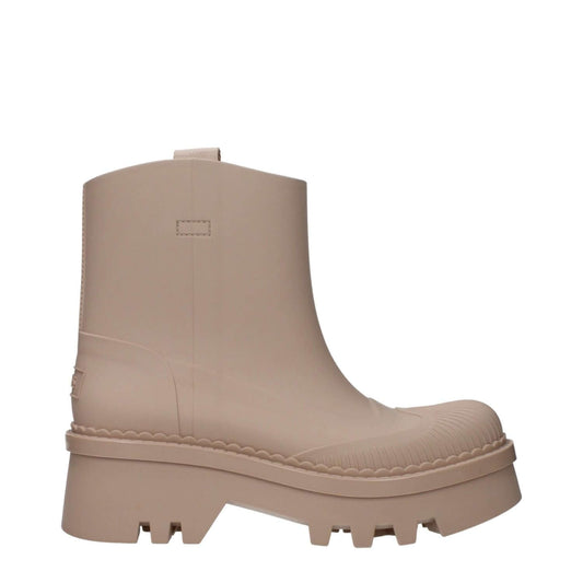 Beige Chloé Pink Cotton Ankle Boots with rubber sole and mid heels, featuring round toe and back logo.