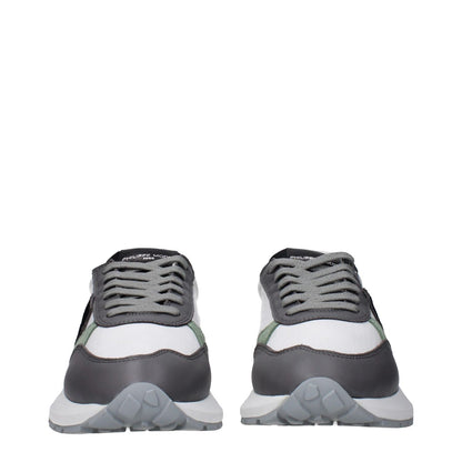 Front view of Philippe Model White Fabric Low Top Sneakers with front and back logos, showcasing vintage effect design.