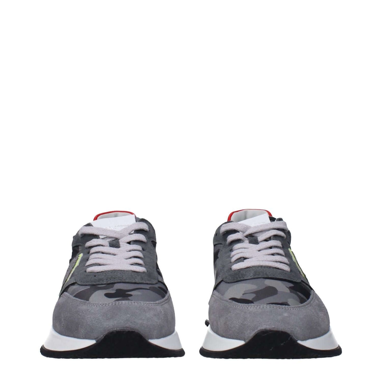Philippe Model Gray Fabric Sneakers with front and back logos, side detail, and camouflage design, MPN TYLUCPTB226, code F83306.