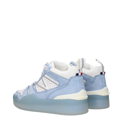 Moncler White Leather High Top Sneakers with front, side, and back logos.
