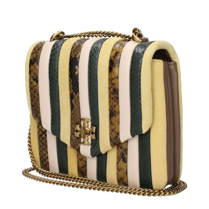 Tory Burch Yellow Leather Shoulder Bag with vintage effect and front logo on striped design