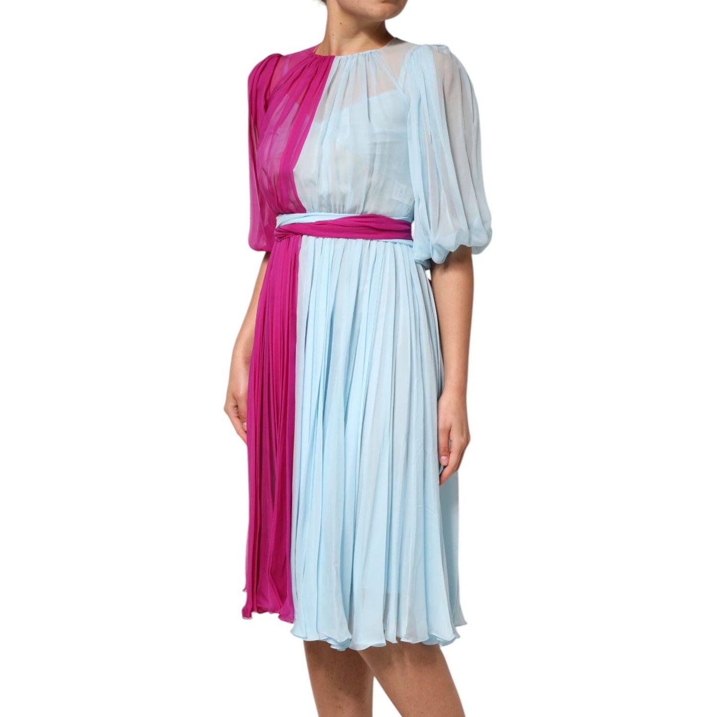 Dolce & Gabbana Fuchsia Light Blue Silk Two Tone Midi Dress