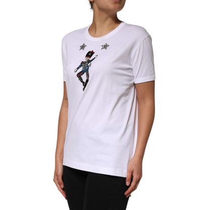 Dolce & Gabbana White Cotton Sequin Embellished Top T-shirt